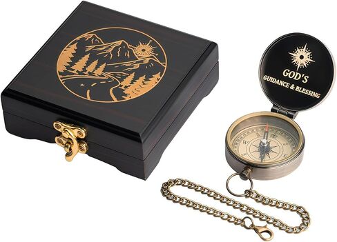 God's Guide & Blessing Compass, Trust in The Lord Compass, Wood Box Greeting, Inspirational Gift Men, Christian Boys Baptism Gifts, Graduation Day with Wooden Box in Saudi Arabia