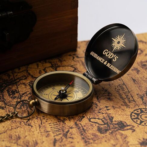 God's Guide & Blessing Compass, Trust in The Lord Compass, Wood Box Greeting, Inspirational Gift Men, Christian Boys Baptism Gifts, Graduation Day with Wooden Box in Saudi Arabia