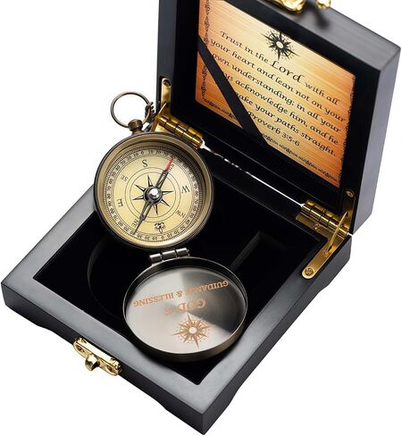 God's Guide & Blessing Compass, Trust in The Lord Compass, Wood Box Greeting, Inspirational Gift Men, Christian Boys Baptism Gifts, Graduation Day with Wooden Box in Saudi Arabia