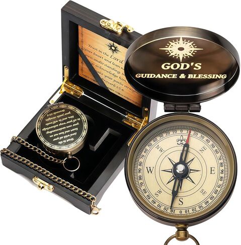 دليل الله وبوصلة البركة، الثقة في بوصلة الرب، تحية صندوق خشبي، هدية ملهمة للرجال، هدايا معمودية للأولاد المسيحيين، يوم التخرج مع صندوق خشبي in Kuwait