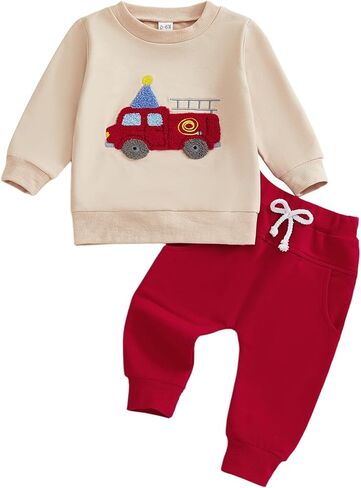 طفل طفل رضيع الملابس الخريف شتاء الزي شاحنة قميص طويل الأكمام/طباعة فرعية pullover solid pant مجموعة in Kuwait