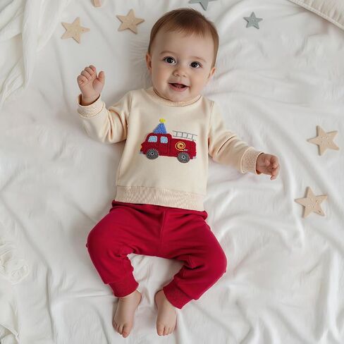 طفل طفل رضيع الملابس الخريف شتاء الزي شاحنة قميص طويل الأكمام/طباعة فرعية pullover solid pant مجموعة in Kuwait
