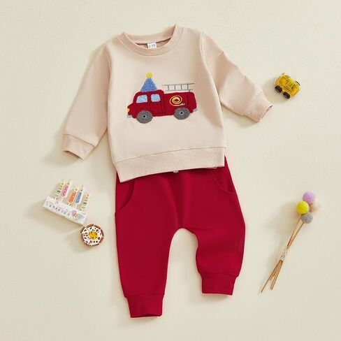 طفل طفل رضيع الملابس الخريف شتاء الزي شاحنة قميص طويل الأكمام/طباعة فرعية pullover solid pant مجموعة in Kuwait