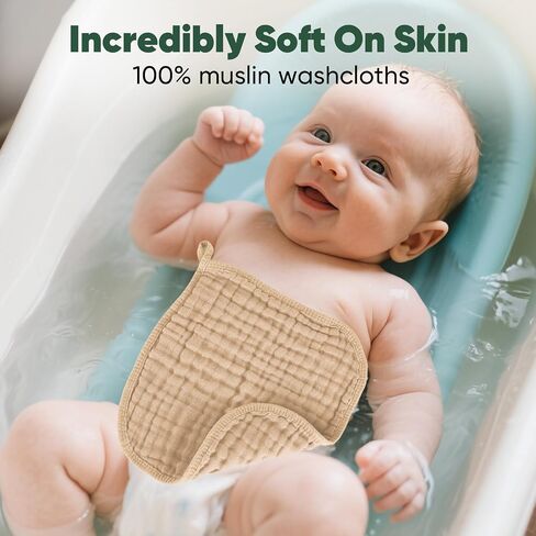 Baby Washcloths 100% Cotton Size is 12x12 inches. Lightweight, Portable, and Ideal for use at Home or on The go. (White & Blue 6 Pieces) in Kuwait