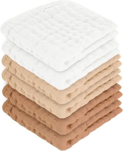 Baby Washcloths 100% Cotton Size is 12x12 inches. Lightweight, Portable, and Ideal for use at Home or on The go. (White & Blue 6 Pieces) in Kuwait