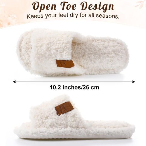6 Pair Wedding Fuzzy Women's Slippers Bulk White Open Toe Bridesmaid Slippers for Bachelorette Party Bridal Shower Gifts Cozy Indoor Outdoor Memory Foam Slip on House Shoes in Saudi Arabia