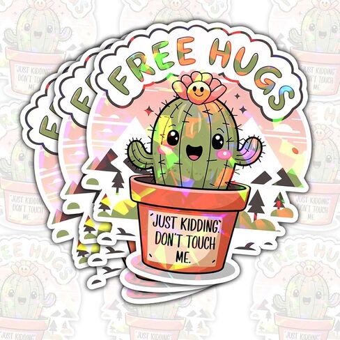 (3Pcs) Cactus Vinyl Sticker, Funny Free Hugs Just Kidding Don't Touch Me Sticker, Cactus Sticker, Introvert Stickers Cactus Car Accessories -Stickers for Laptop Water Bottle Phone Car Helmet 3" in Saudi Arabia