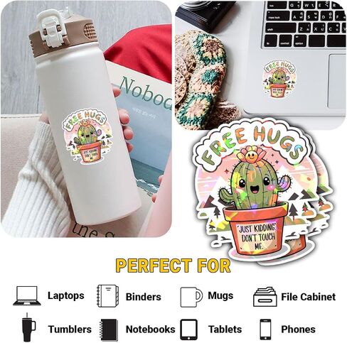 (3Pcs) Cactus Vinyl Sticker, Funny Free Hugs Just Kidding Don't Touch Me Sticker, Cactus Sticker, Introvert Stickers Cactus Car Accessories -Stickers for Laptop Water Bottle Phone Car Helmet 3" in Saudi Arabia