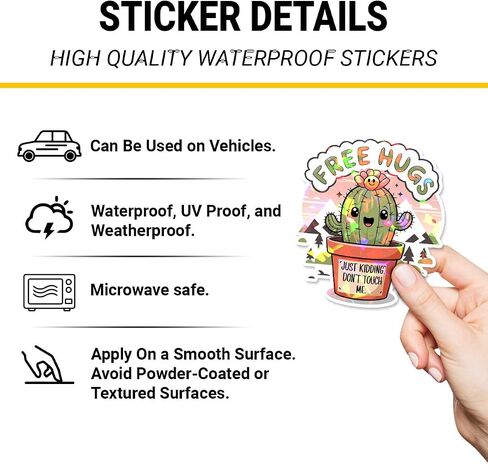 (3Pcs) Cactus Vinyl Sticker, Funny Free Hugs Just Kidding Don't Touch Me Sticker, Cactus Sticker, Introvert Stickers Cactus Car Accessories -Stickers for Laptop Water Bottle Phone Car Helmet 3" in Saudi Arabia