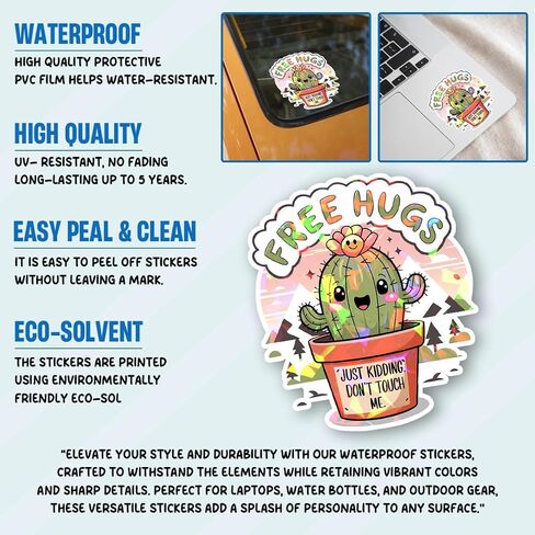 (3Pcs) Cactus Vinyl Sticker, Funny Free Hugs Just Kidding Don't Touch Me Sticker, Cactus Sticker, Introvert Stickers Cactus Car Accessories -Stickers for Laptop Water Bottle Phone Car Helmet 3" in Saudi Arabia