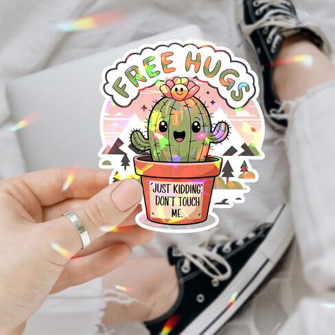 (3Pcs) Cactus Vinyl Sticker, Funny Free Hugs Just Kidding Don't Touch Me Sticker, Cactus Sticker, Introvert Stickers Cactus Car Accessories -Stickers for Laptop Water Bottle Phone Car Helmet 3" in Saudi Arabia