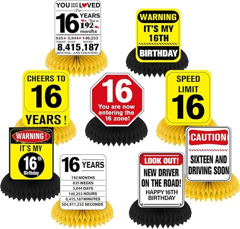 Funny 40th Birthday Decorations 9Pcs 40th Birthday Honeycomb Centerpieces for Adults 40 Years Old Party Decor, Cheers to 40 Years Party Banner Table Topper Caution Logos Sign for Men Women in Kuwait