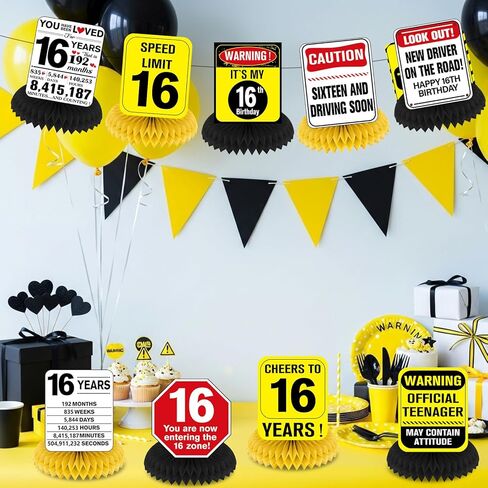 Funny 40th Birthday Decorations 9Pcs 40th Birthday Honeycomb Centerpieces for Adults 40 Years Old Party Decor, Cheers to 40 Years Party Banner Table Topper Caution Logos Sign for Men Women in Kuwait