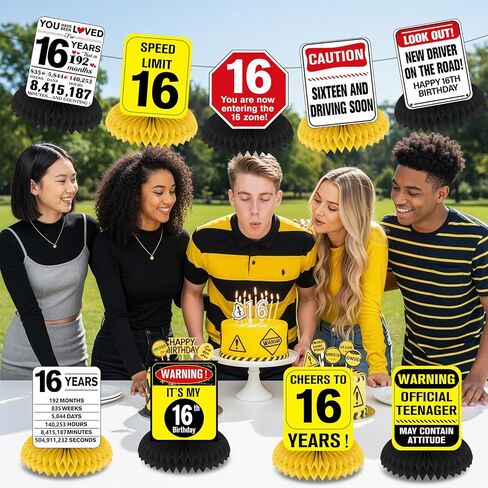 Funny 40th Birthday Decorations 9Pcs 40th Birthday Honeycomb Centerpieces for Adults 40 Years Old Party Decor, Cheers to 40 Years Party Banner Table Topper Caution Logos Sign for Men Women in Kuwait