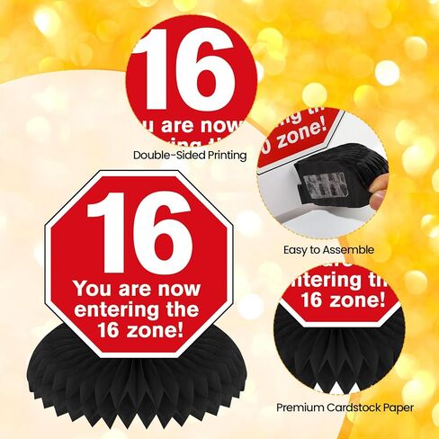 Funny 40th Birthday Decorations 9Pcs 40th Birthday Honeycomb Centerpieces for Adults 40 Years Old Party Decor, Cheers to 40 Years Party Banner Table Topper Caution Logos Sign for Men Women in Kuwait