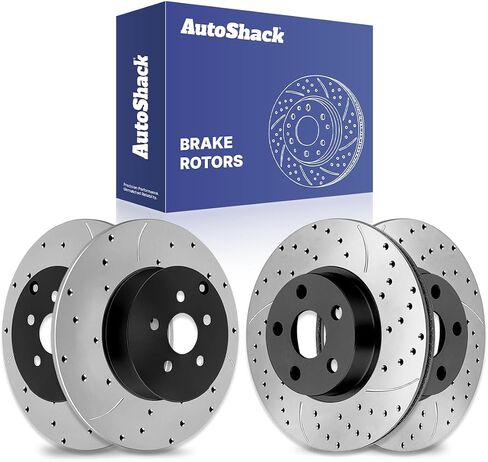 Autoshack Black Hat محفورة ودوارات الفرامل ذات الأوتشين في الأمام والخلفية مجموعة بديلة للفرامل الخلفية لتويوتا Corolla Celica 2003-2007 Matrix 2005-2010 Scion TC 2003-2006 Pontiac Vibe PR41272PR41271 in Saudi Arabia
