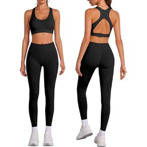أطقم تمارين رياضية نسائية متطابقة مكونة من قطعتين من ملابس اليوغا مع حمالة صدر رياضية وسراويل ضيقة ومجموعات ملابس رياضية in Kuwait