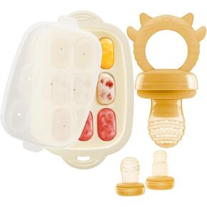 Baby Fruit Feeder with Freezer Tray, Auto-Push Food Feeder Pacifier for 3-12 Months, BPA-Free, Breastmilk Popsicle Mold, Baby Fresh Food Teether Pacifier, 2 Sizes Pounches in Kuwait