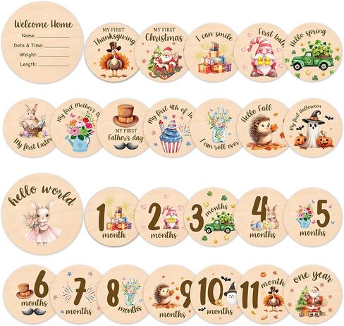 Baby Monthly Milestone Cards Sign - Double Sided Wooden Milestone Cards with Rainbow Design, Wooden Circles Discs for Photo Props Birth Announcement Board, Baby Shower/Gift Newborn Sign Set(13pcs) in Saudi Arabia