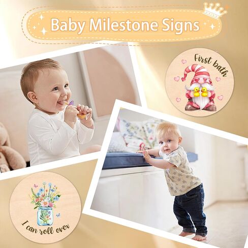 Baby Monthly Milestone Cards Sign - Double Sided Wooden Milestone Cards with Rainbow Design, Wooden Circles Discs for Photo Props Birth Announcement Board, Baby Shower/Gift Newborn Sign Set(13pcs) in Saudi Arabia