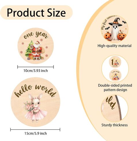 Baby Monthly Milestone Cards Sign - Double Sided Wooden Milestone Cards with Rainbow Design, Wooden Circles Discs for Photo Props Birth Announcement Board, Baby Shower/Gift Newborn Sign Set(13pcs) in Saudi Arabia