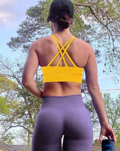 Ama Larsi High Impact Strappy Sports Bra for Women Supportive Padded Crisscross Back Running Yoga Workout Bra in Kuwait
