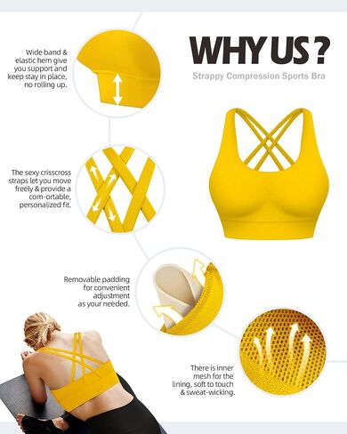 Ama Larsi High Impact Strappy Sports Bra for Women Supportive Padded Crisscross Back Running Yoga Workout Bra in Kuwait