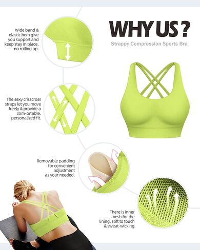 Ama Larsi High Impact Strappy Sports Bra for Women Supportive Padded Crisscross Back Running Yoga Workout Bra in Kuwait