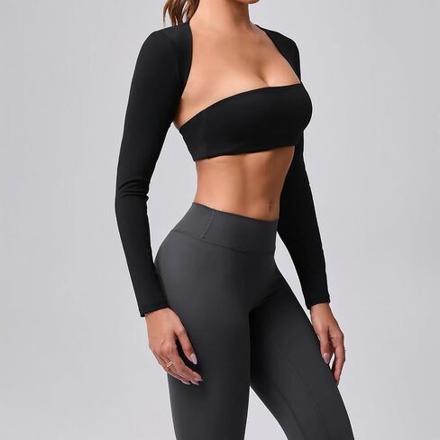 ABOCIW Womens Square Neck Long Sleeve Workout Crop Tops with Built in Bra Slim Fit Cutout Back Gym Yoga Athletic Shirts in Saudi Arabia
