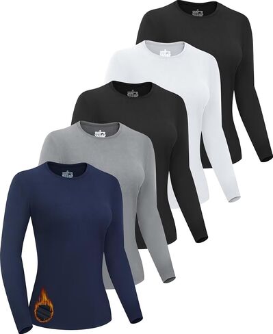 5 Pack Women's Thermal Shirts Fleece Lined Long Sleeve Underscrub Tops Base Layer Thermal Underwear for Winter Cold Weather in Saudi Arabia