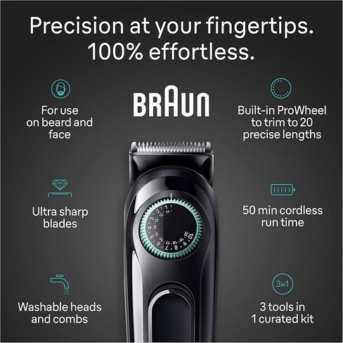 Braun All-in-One Style Kit Series 3 3460, 6-in-1 Trimmer for Men with Beard Trimmer, Ear & Nose Trimmer, Hair Clippers & More, Ultra-Sharp Blade, 40 Length Settings, Washable in Saudi Arabia