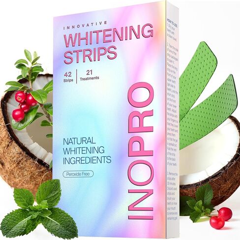 InoPro Teeth Whitening Strips - Peroxide Free Whitening Strips - Whitening Without The Harm - Deep Stains Removal - Whitening for Sensitive Teeth - 14 Treatments, 28 Strips in Kuwait
