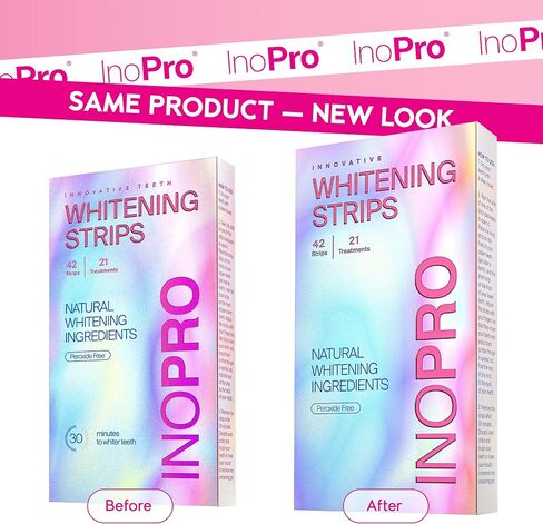 InoPro Teeth Whitening Strips - Peroxide Free Whitening Strips - Whitening Without The Harm - Deep Stains Removal - Whitening for Sensitive Teeth - 14 Treatments, 28 Strips in Kuwait
