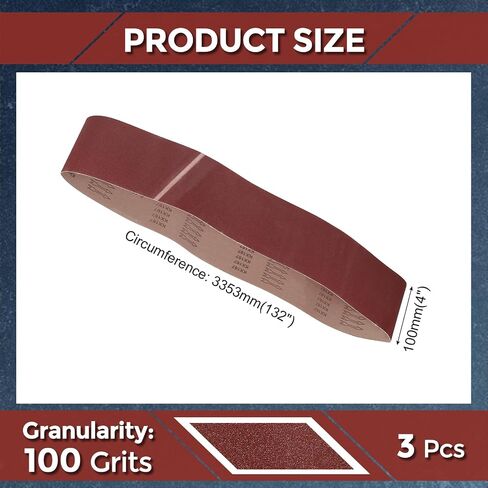 3 Pack Sanding Belts 4 x 132 Inch 100 Grit Aluminum Oxide Abrasive Sandpaper for Belt Sander Metal Grinding Wood Working Weld Rust Removal in Saudi Arabia