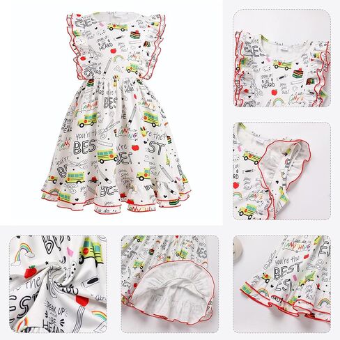FYMNSI Kids Girls Back to School Dress Toddler Flutter Sleeve Round Neck Ruffle A-Line Princess Dress Summer Casual Dresses in Saudi Arabia