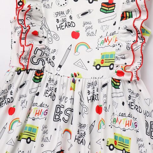 FYMNSI Kids Girls Back to School Dress Toddler Flutter Sleeve Round Neck Ruffle A-Line Princess Dress Summer Casual Dresses in Saudi Arabia