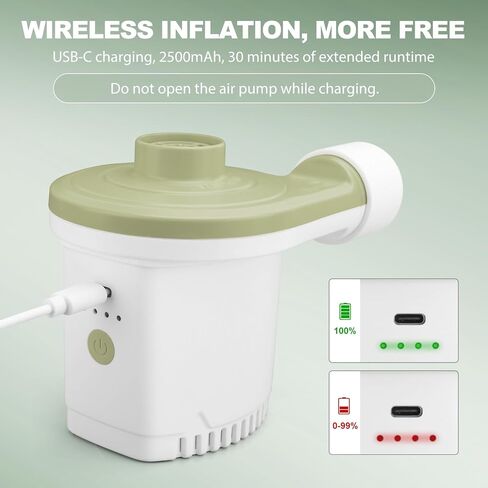 Electric Air Pump, Portable Quick Fill Air Pump with 3 Nozzles, 5KPa,2500mAh Battery, Fast Inflation for Outdoor Camping, Inflatable Air Mattress Beds, Boats, Swimming in Saudi Arabia