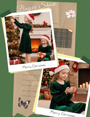 Arshiner Toddler Velvet Dress Girls Puff Long Sleeves Crew Neck Party Fall Winter Ruffle Dresses with Pockets 2-8Y in Saudi Arabia