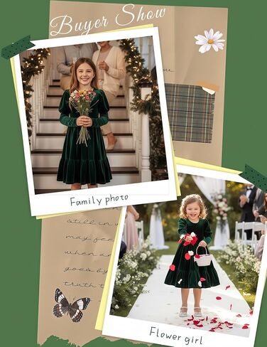 Arshiner Toddler Velvet Dress Girls Puff Long Sleeves Crew Neck Party Fall Winter Ruffle Dresses with Pockets 2-8Y in Saudi Arabia