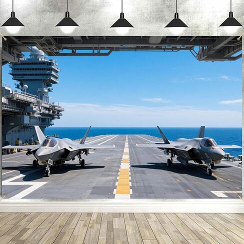 Aircraft Carrier Backdrop Air Combat Fighter Military Theme Photography Background Air Combat Fighter on Aircraft Carrier for Party Decoration Banner Photo Booth Studio Props 7x5ft FU016YL in Saudi Arabia