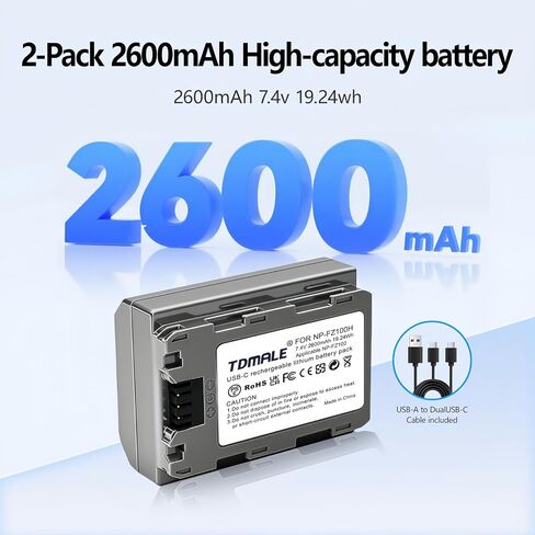 1-Pack 2600mAh Replacement Battery for LP-E6NH LP-E6N LP-E6 with Type-C Direct Charging Port Compatible with Canon EOS R R5 R6 R7 5D 6D 7D Mark II III IV, 90D 80D 70D Camera in Kuwait