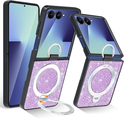 Fingic for Samsung Galaxy Z Flip 7 Case[Compatible with Mag-Safe][with 360° Rotatable Invisible Ring Holder Stand] Glitter Sparkle PU Leather Slim Thin Shockproof Cover for Girls Women,6.9",Rose Gold in Saudi Arabia