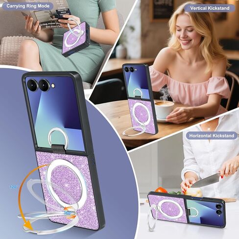 Fingic for Samsung Galaxy Z Flip 7 Case[Compatible with Mag-Safe][with 360° Rotatable Invisible Ring Holder Stand] Glitter Sparkle PU Leather Slim Thin Shockproof Cover for Girls Women,6.9",Rose Gold in Saudi Arabia