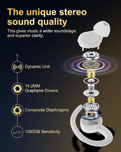 سماعات الأذن اللاسلكية Jesebang ، Bluetooth 5.4 سماعات الرأس الرياضية ، فوق براعم الأذن مع ميكروفون إلغاء ضوضاء ENC ، الأسود in Saudi Arabia