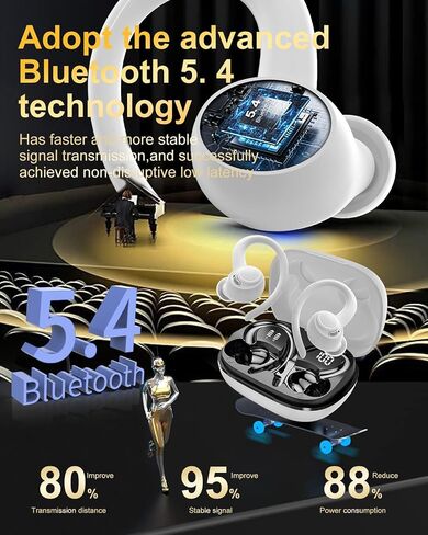 سماعات الأذن اللاسلكية Jesebang ، Bluetooth 5.4 سماعات الرأس الرياضية ، فوق براعم الأذن مع ميكروفون إلغاء ضوضاء ENC ، الأسود in Saudi Arabia