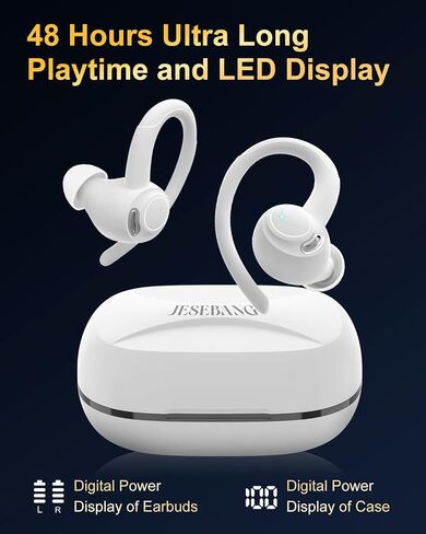 سماعات الأذن اللاسلكية Jesebang ، Bluetooth 5.4 سماعات الرأس الرياضية ، فوق براعم الأذن مع ميكروفون إلغاء ضوضاء ENC ، الأسود in Saudi Arabia