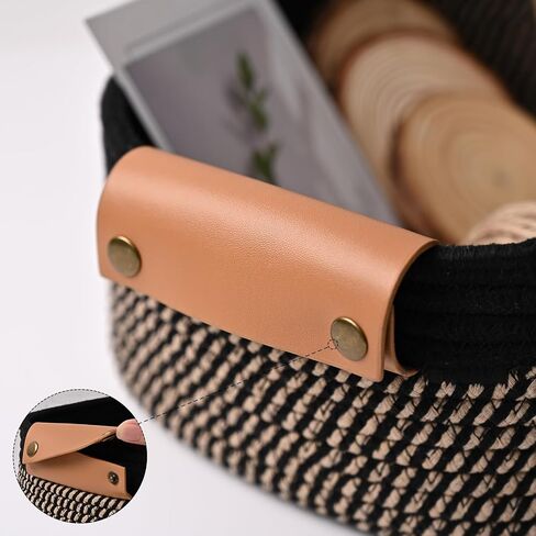 Storage Basket Set of 6 - 4 with Leather Handle & 2 Small Gift Baskets - Woven Storage Cotton Rope Basket for Organizing, Rectangle Bins for Shelves, Nursery, Dog Toy, Bathroom in Kuwait
