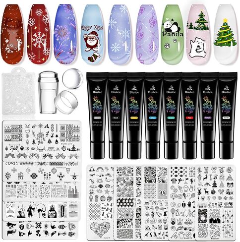 Biutee Nail Stamping Plates set 8 pcs Nail stamping polish gel 10pcs Templates with stamper Nail Art Plates set animal flower design in Saudi Arabia