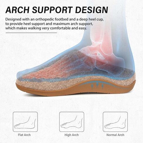 ERGOfoot House Slippers With Arch Support, Orthopedic Slipper for Plantar Fasciitis Pain Relief, Comfy Wool Felt Clog Shoes for Women and Men with Non-Slip Indoor Outdoor, Black W11/ M10 in Kuwait