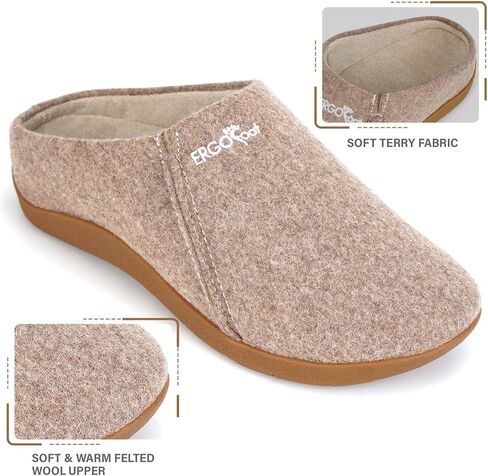 ERGOfoot House Slippers With Arch Support, Orthopedic Slipper for Plantar Fasciitis Pain Relief, Comfy Wool Felt Clog Shoes for Women and Men with Non-Slip Indoor Outdoor, Black W11/ M10 in Kuwait